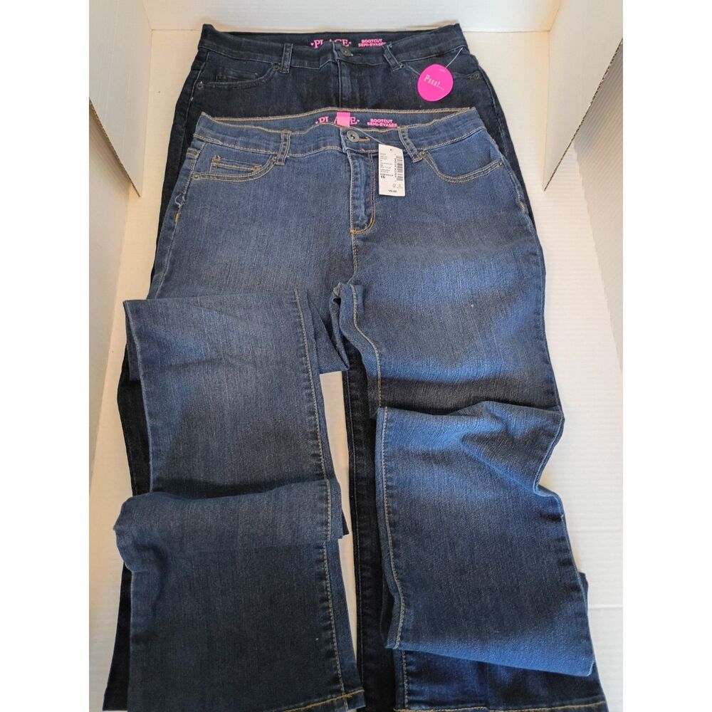 The Children's Place Lot of 2 Girls 16 Bootcut Jeans NWT Dark Medium Wash Denim